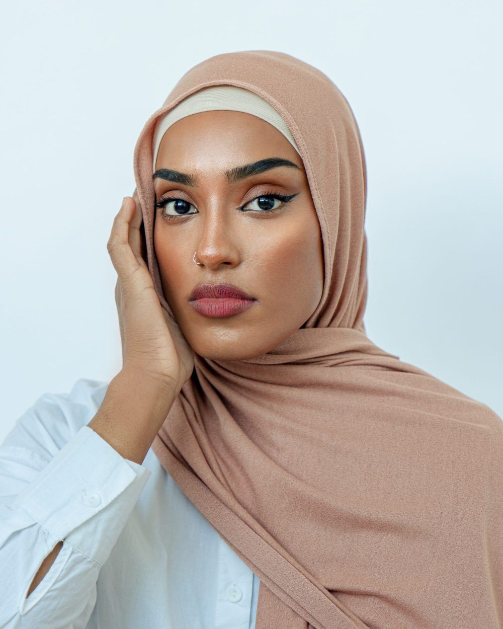 Shimmer Ribbed Jersey Hijabs Rose Tan